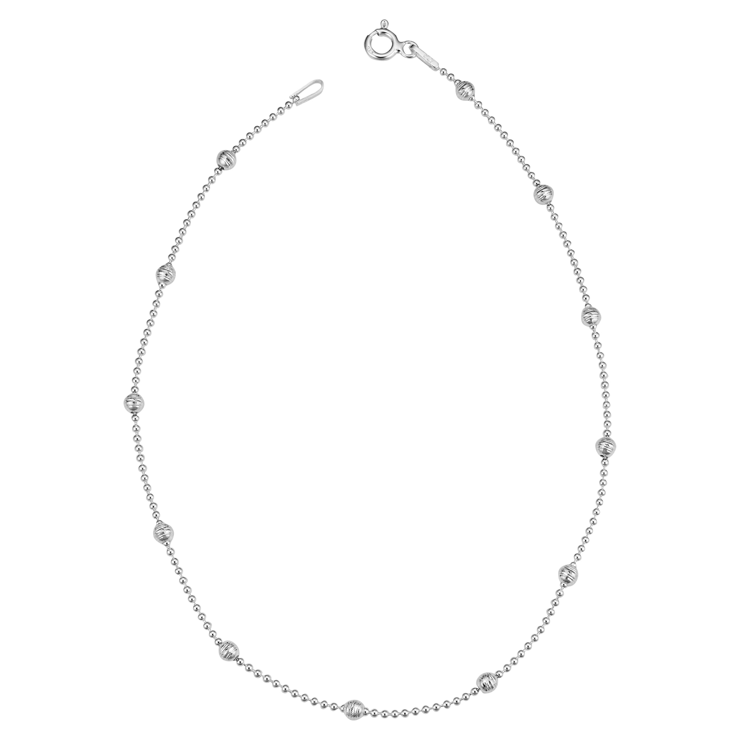 KoolJewelry Sterling Silver High Polish and Diamond-cut Bead Anklet (3mm, 10 inch)