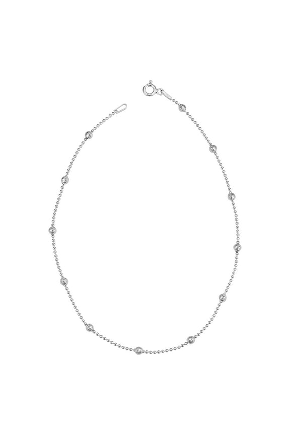 KoolJewelry Sterling Silver High Polish and Diamond-cut Bead Anklet (3mm, 10 inch)