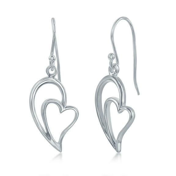 Sterling Silver High Polish Heart w/ Half Heart Dangling Earrings