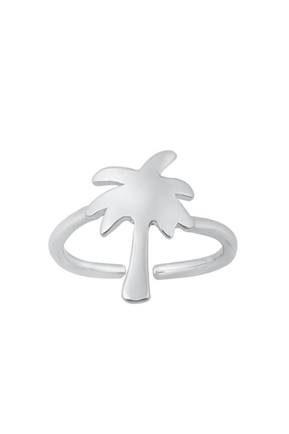 Sterling Silver High Polish Palm Tree Summer Beach Toe Ring 925 Midi Band Jewelry Female Unisex