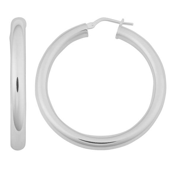 KoolJewelry Sterling Silver High Polished 4mm Tube Round Hoop Earrings (30mm diameter)