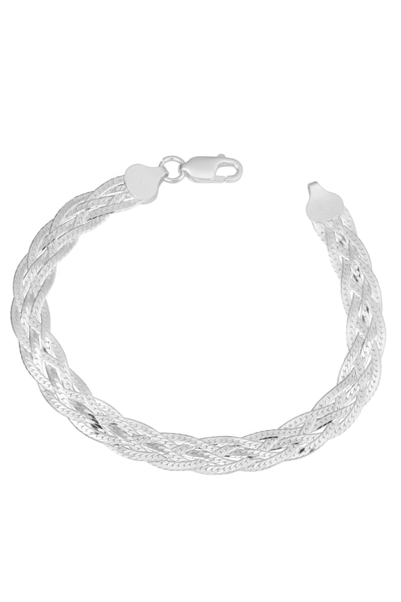 KoolJewelry Sterling Silver High Polished Braided 7.5mm Herringbone Bracelet (7.5 inch)