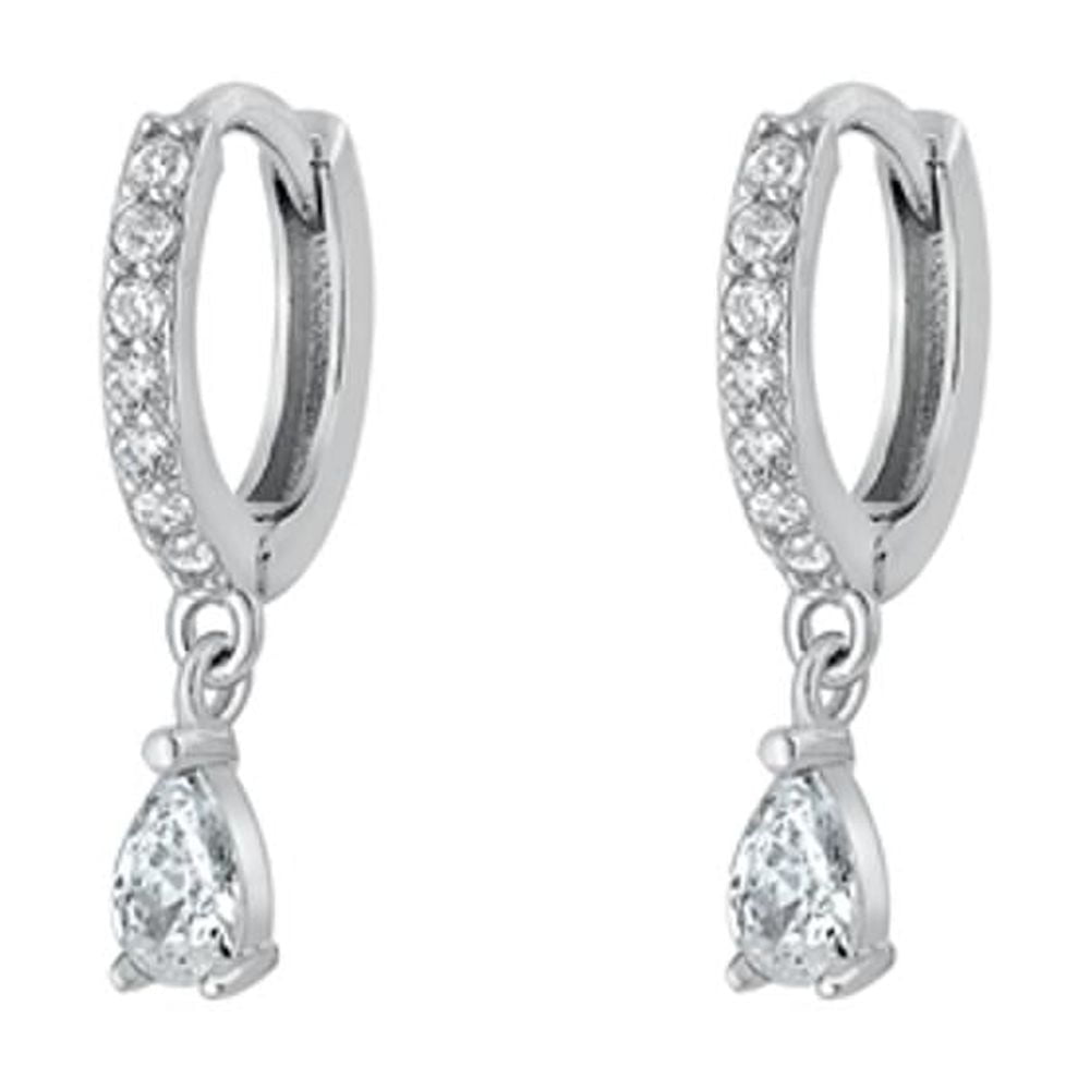Sterling Silver High Polished Clear Cubic Zirconia Finished Hoop Earrings 925 New Jewelry Female