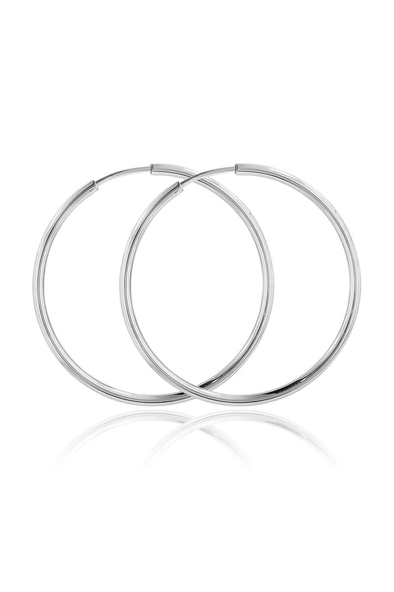 Sterling Silver High Polished Endless 2mm Hoop Earrings Size 70