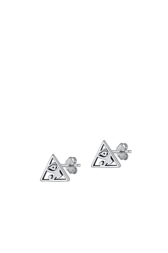 Sterling Silver High Polished Eye of Horus Pyramid Stud Earrings .925 New Jewelry Female Unisex