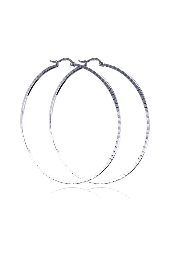 Sterling Silver High Polished Hammered 1.5mm Hoop Earrings Size 50