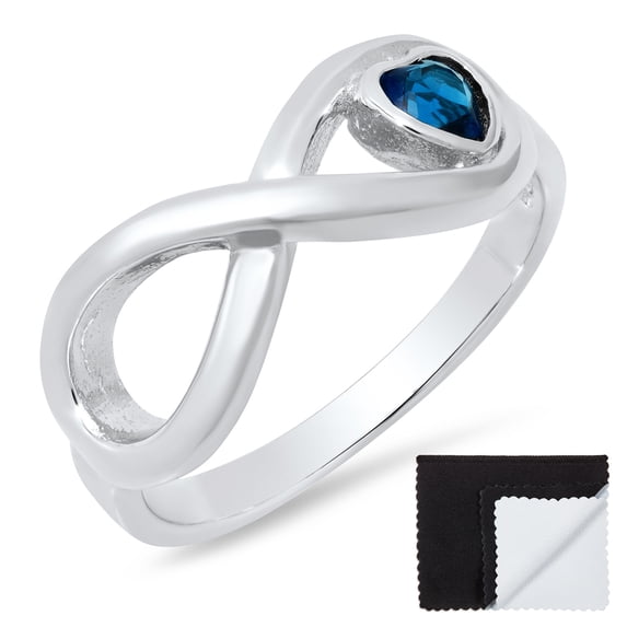 Sterling Silver High Polished Infinity Knot Heart Cubic Zirconia Promise Ring Size 8 + Cleaning Cloth