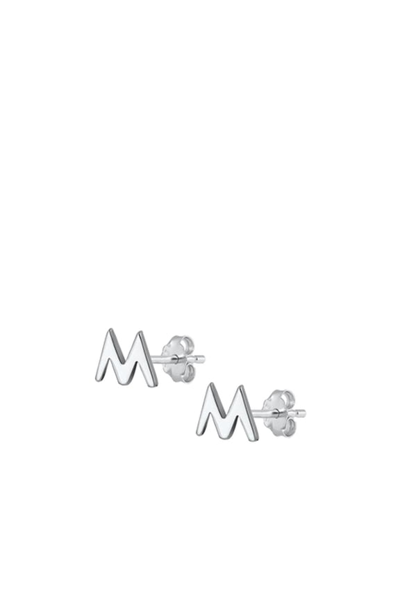 Sterling Silver High Polished Initial M Stud Letter Earrings 925 New Jewelry Female Unisex