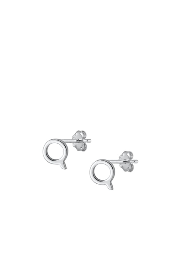Sterling Silver High Polished Initial Q Stud Letter Earrings 925 New Jewelry Female Unisex