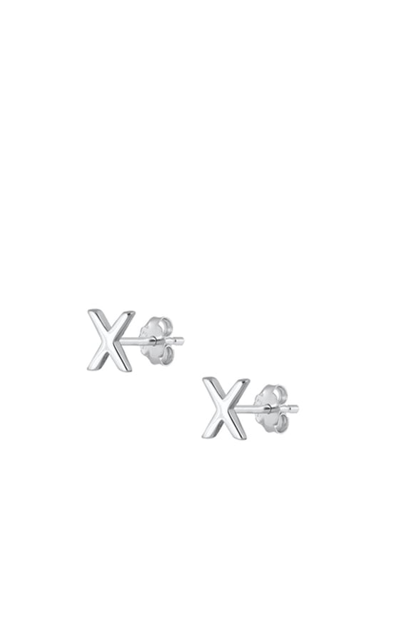 Sterling Silver High Polished Initial X Stud Letter Earrings 925 New Jewelry Female Unisex