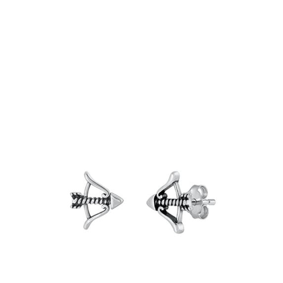 Sterling Silver High Polished Oxidized Bow & Arrow Earrings 925 New Jewelry Female Unisex