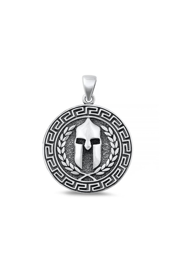 Sterling Silver High Polished Roman Helmet Pendant Oxidized Medallion Charm .925 Jewelry Female