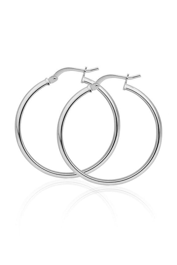 Sterling Silver High Polished Rounded Hinge 1.5mm Hoop Earrings Size 70