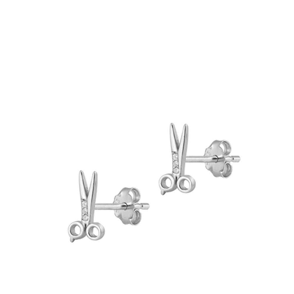 Sterling Silver High Polished Scissors Clear Cubic Zirconia Earrings 925 New Jewelry Female Unisex