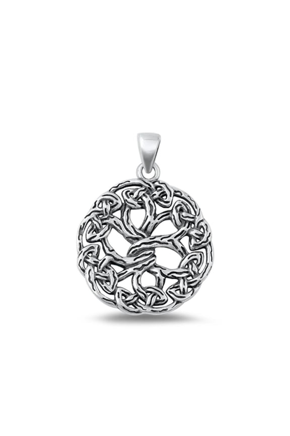 Sterling Silver High Polished Tree of Life Pendant Oxidized Medallion Charm .925 Jewelry Female