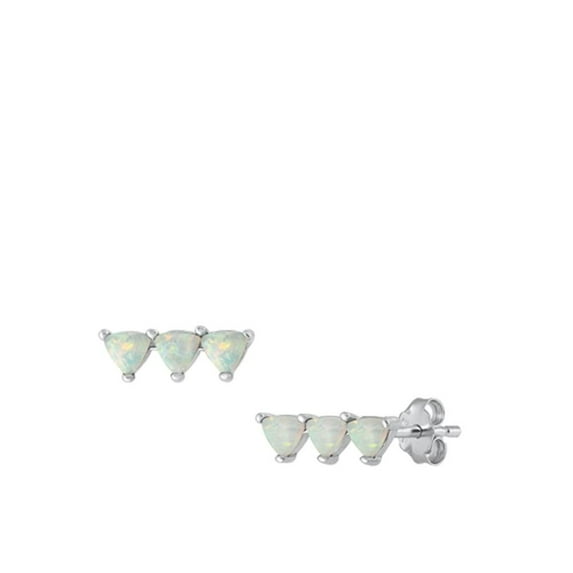 Sterling Silver High Polished White Simulated Opal Earrings 925 New Jewelry Female Unisex
