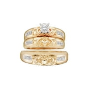 DIAMOND DEAL Sterling Silver His Hers Round Diamond Claddagh Solitaire Matching Wedding Set 1/8 Cttw