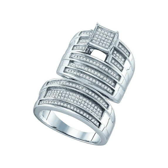 Sterling Silver His Hers Round Diamond Cluster Matching Wedding Set 1/2 Cttw