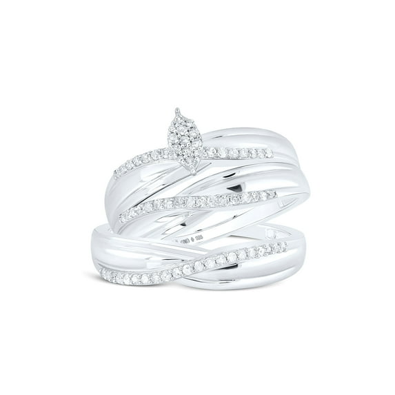Sterling Silver His Hers Round Diamond Cluster Matching Wedding Set 1/3 Cttw