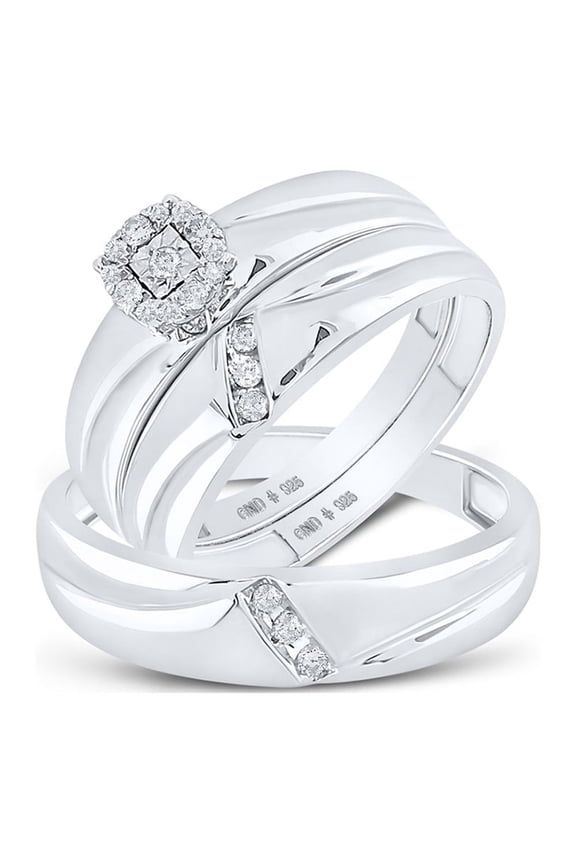 His Hers Round Diamond Cluster Matching Wedding Set 1/5 Cttw