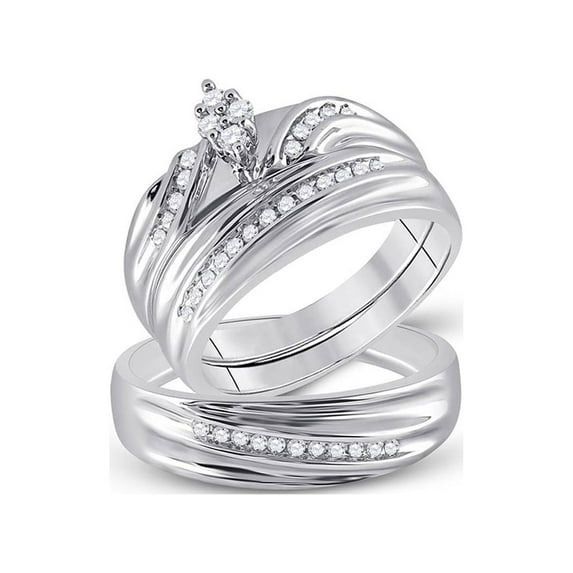 Sterling Silver His Hers Round Diamond Cluster Matching Wedding Set 3/8 Cttw