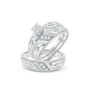 Sterling Silver His Hers Round Diamond Cross Matching Wedding Set 1/5 Cttw