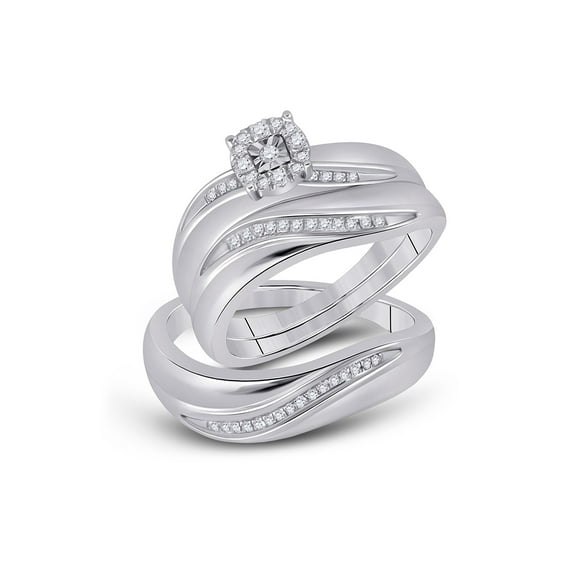 Sterling Silver His Hers Round Diamond Solitaire Matching Wedding Set 1/5 Cttw