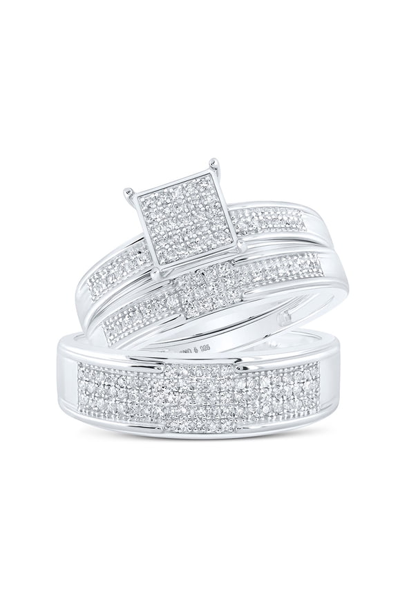 His Hers Round Diamond Square Matching Wedding Set 3/8 Cttw