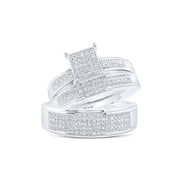 Sterling Silver His Hers Round Diamond Square Matching Wedding Set 3/8 Cttw