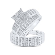 Sterling Silver His Hers Round Diamond Square Matching Wedding Set 5/8 Cttw