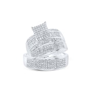 Sterling Silver His Hers Round Diamond Square Matching Wedding Set 7/8 Cttw