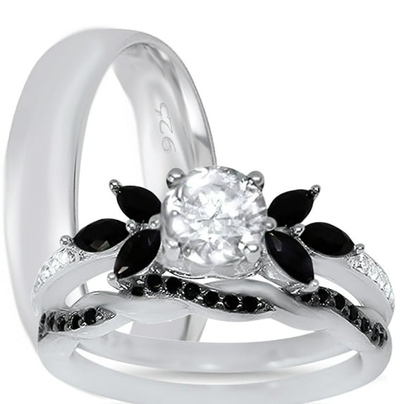 LaRaso & Co Sterling Silver His Hers Wedding Ring Set TRIO Unique Matching Rings for Bride Groom 8/12