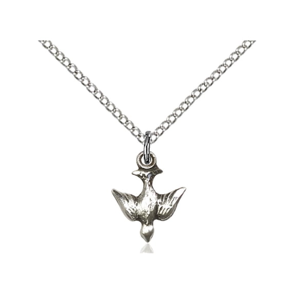 Sterling Silver Holy Spirit Pendant 1/2 x 3/8 inches with Sterling Silver Lite Curb Chain