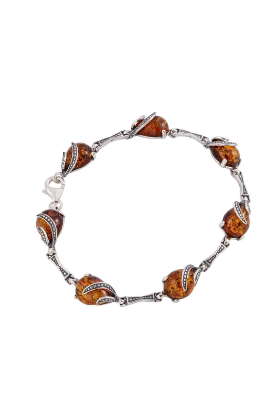 Sterling Silver Honey Baltic Amber Bracelet "Aniela", Amber Jewelry Collection