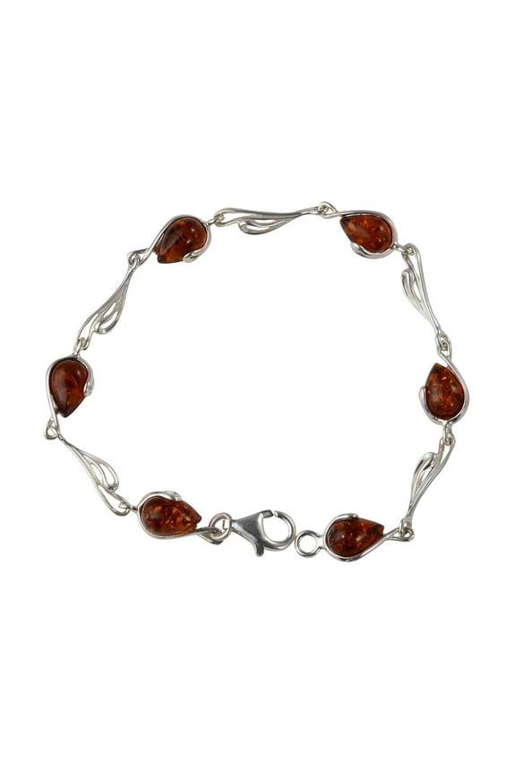 Sterling Silver Honey Baltic Amber Bracelet Tulip , Amber Jewelry Collection