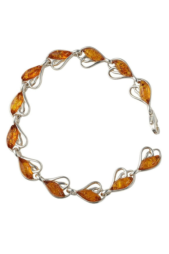 Sterling Silver Honey Hearts Baltic Amber Bracelet, Amber Jewelry Collection