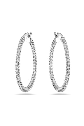 Sterling Silver Hoop 40 mm Earring In & Out CZ Latch Closure