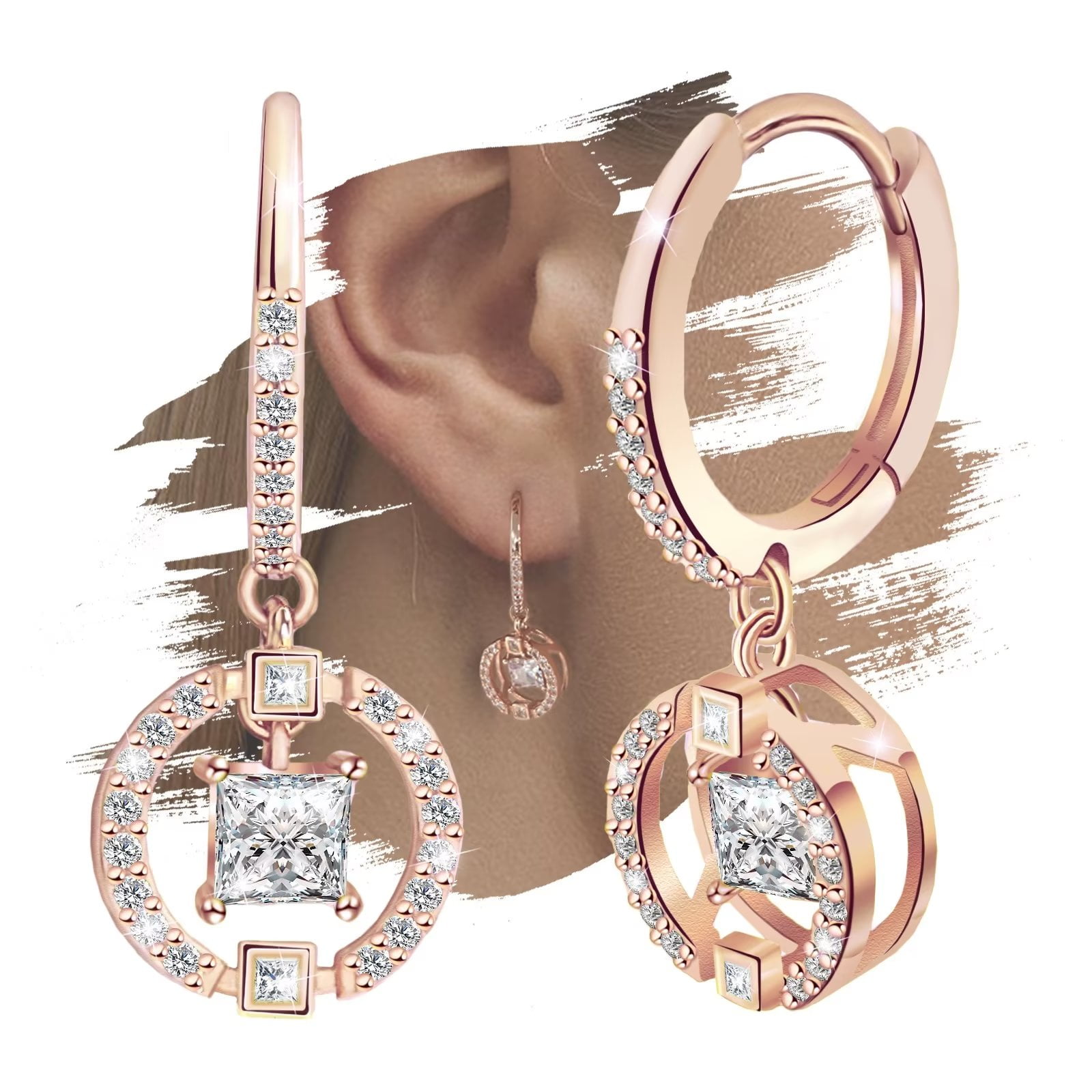 Sterling Silver Hoop Dangle Earrings for Women Girl Rose Gold Plated