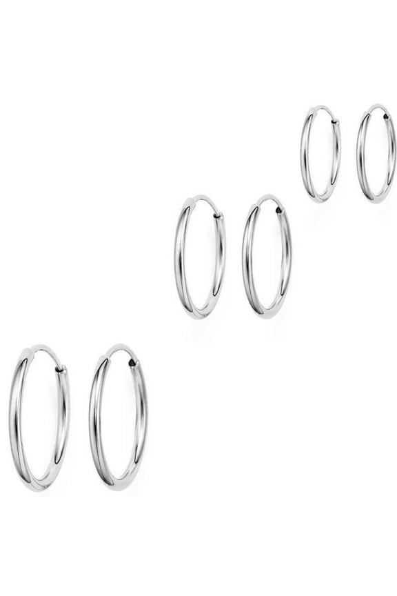 Sterling Silver Hoop Earrings Set of 3 Sizes