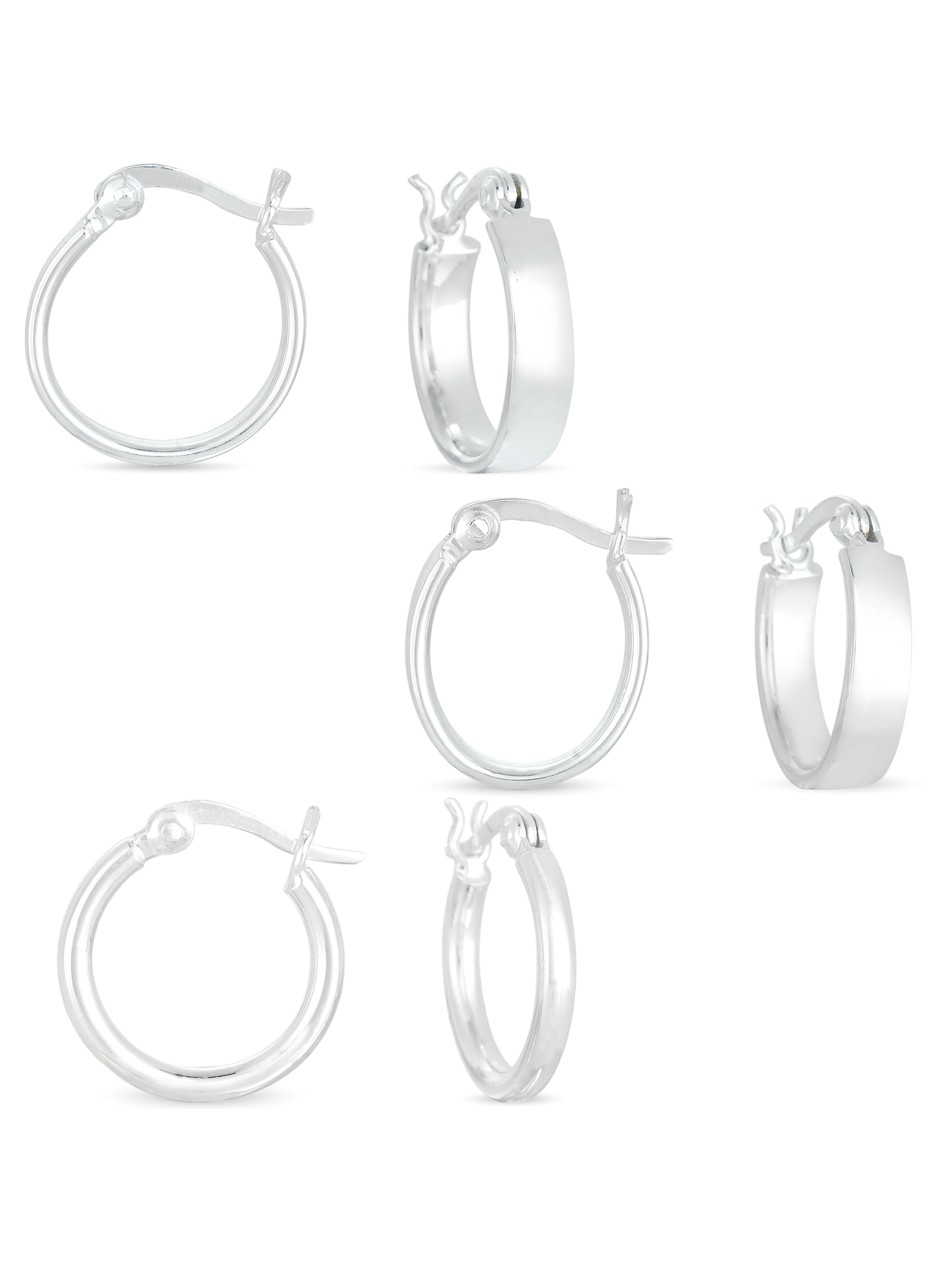 Sterling Silver Hoop Earrings, Set of 3