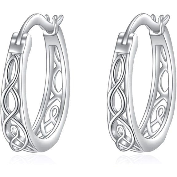 Celtic Hoop Earrings Sterling Silver Celtic Knot Hollow-Carved Design Huggie Earrings Irish Jewelry for Women