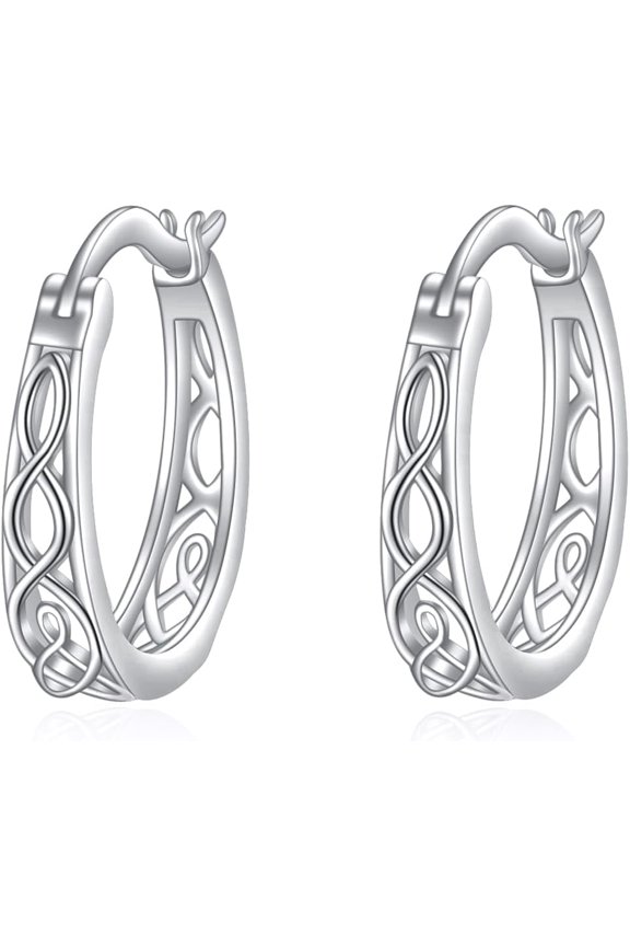 Celtic Hoop Earrings Sterling Silver Celtic Knot Hollow-Carved Design Huggie Earrings Irish Jewelry for Women
