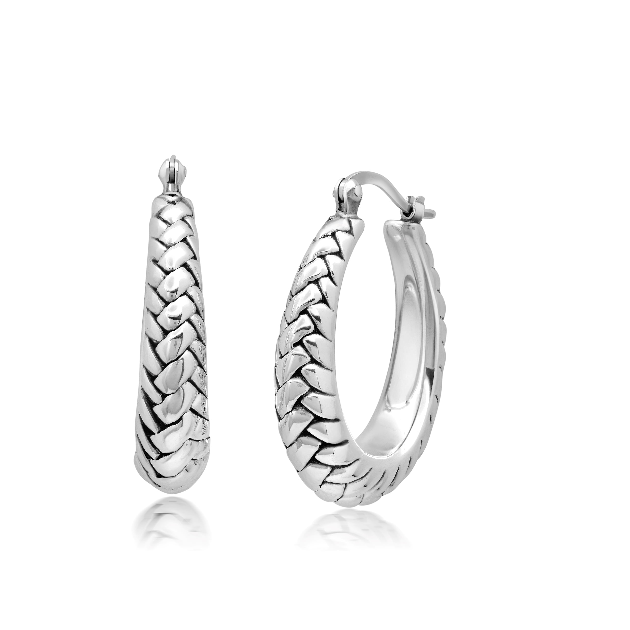 Sterling Silver E-coated Braided Post Hoop Earrings - BillyTheTree Jewelry