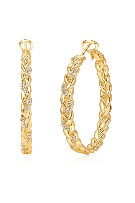 14K Gold Plated Hoops Earring for Women, Gold Thick Hypoallergenic Twisted Hoop Earrings with Cubic Zirconia Gifts