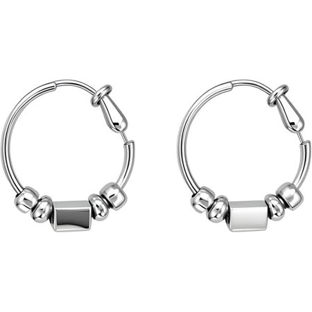 Sterling Silver Hoop Earrings with Geometric Cube Beads, Modern Minimalist Design, Small Open Hoops for Women[z332]