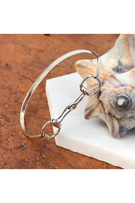 Sterling Silver Horse-Bit Flat Wire Bangle Bracelet