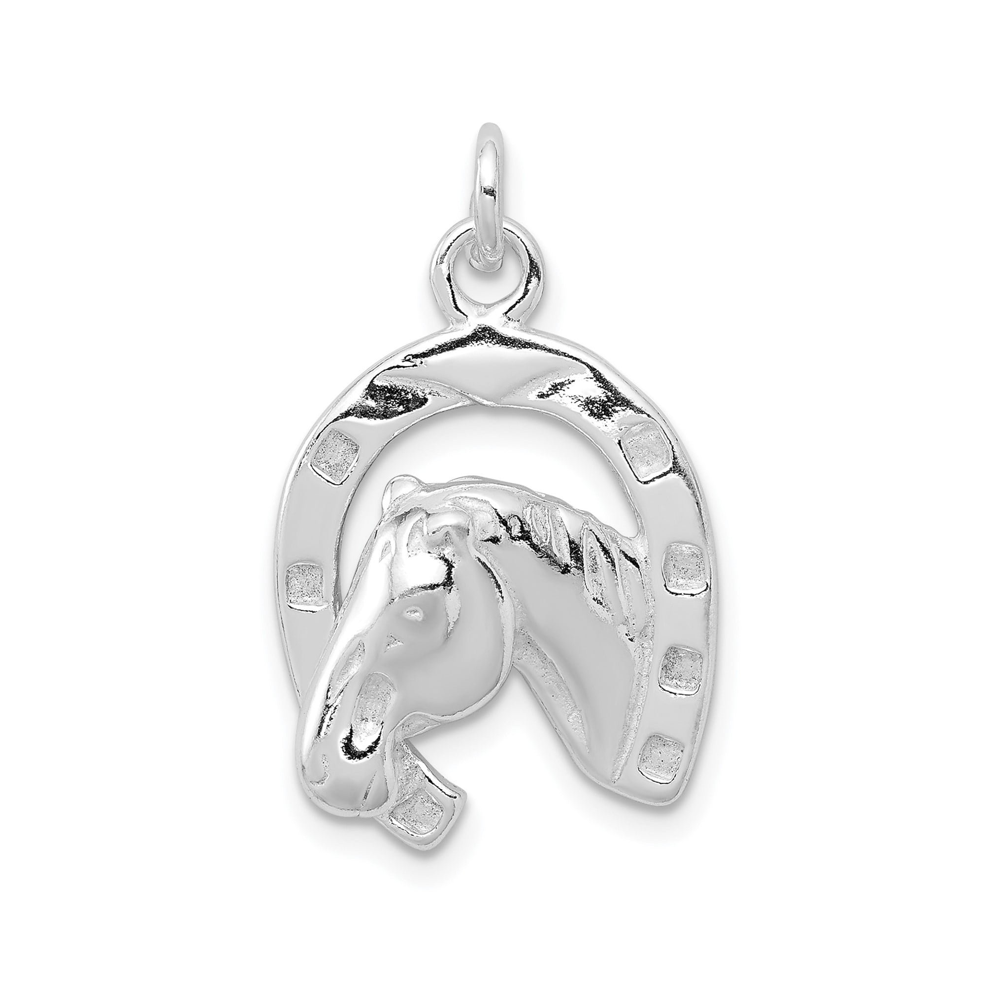 Sterling Silver Horse Head Pendant with Horseshoe Design, Equestrian Necklace for Women or Unisex, Western Style Symbolizing Strength, Luck, and Horse Connection