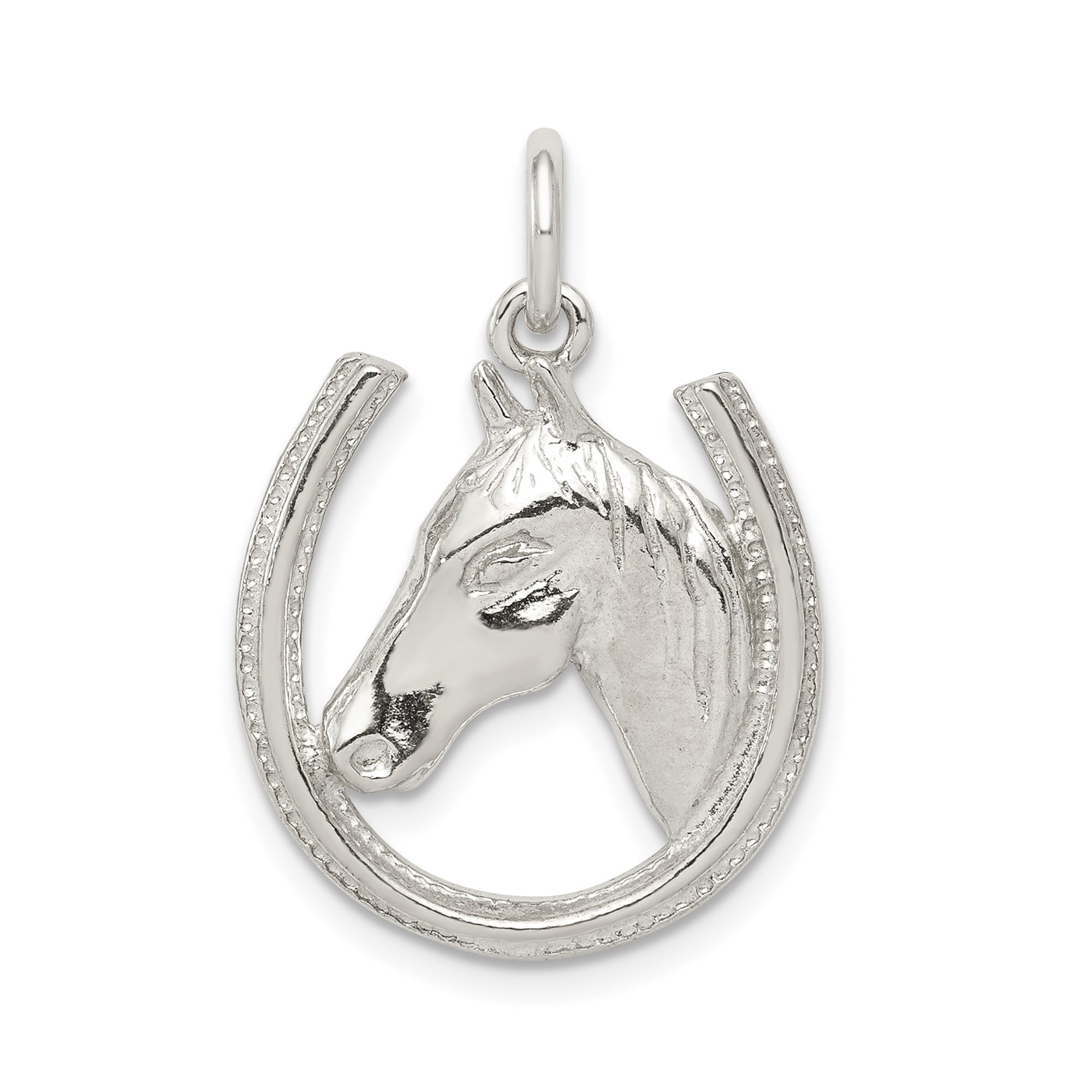 Sterling Silver Horse Head Pendant with Horseshoe Frame, Equestrian Necklace for Women or Unisex, Western Rodeo Jewelry Symbolizing Strength Freedom and Good Luck