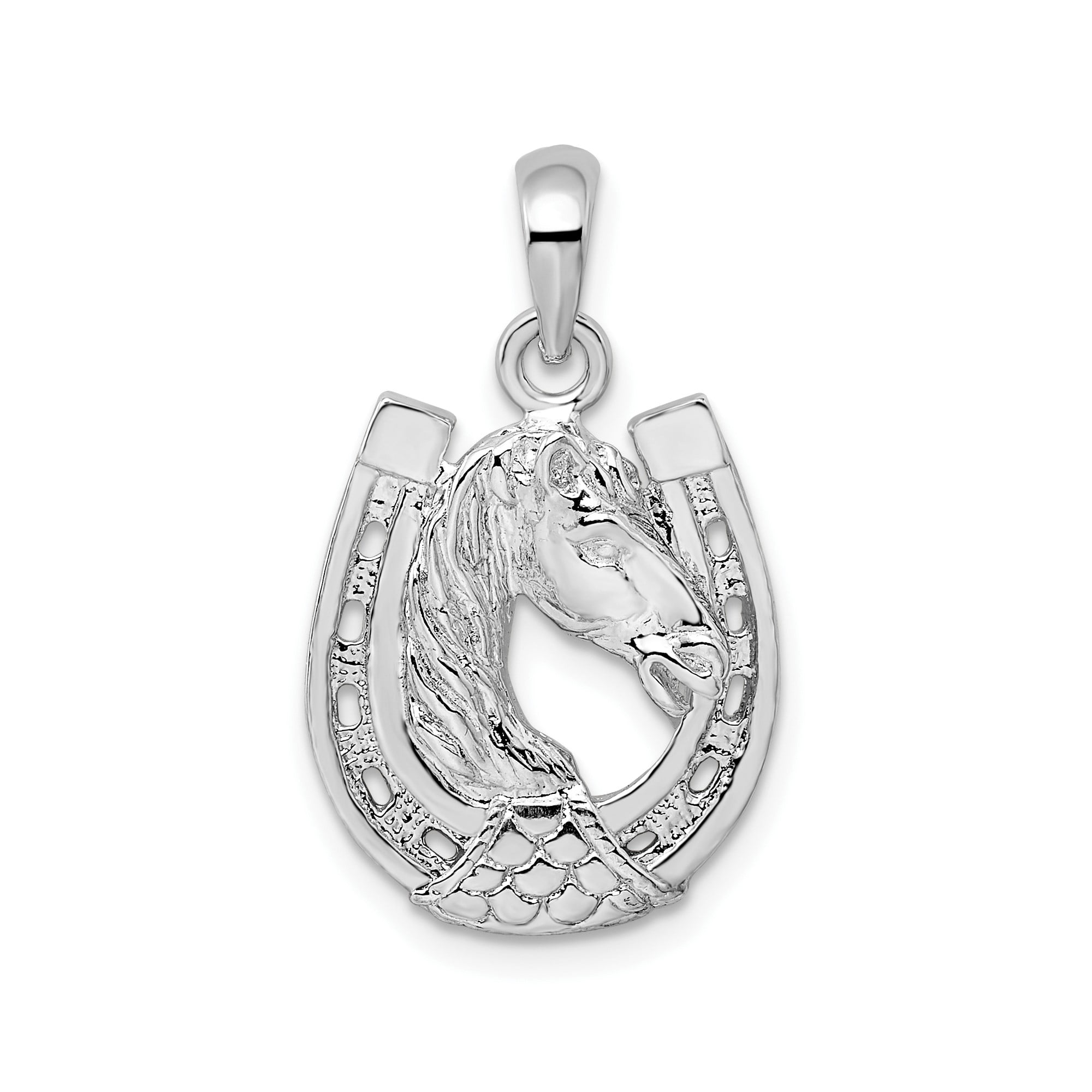Sterling Silver Horse Head Pendant with Horseshoe, Western Equestrian Necklace for Women or Unisex, Country Ranch Style Jewelry Symbolizing Strength and Luck