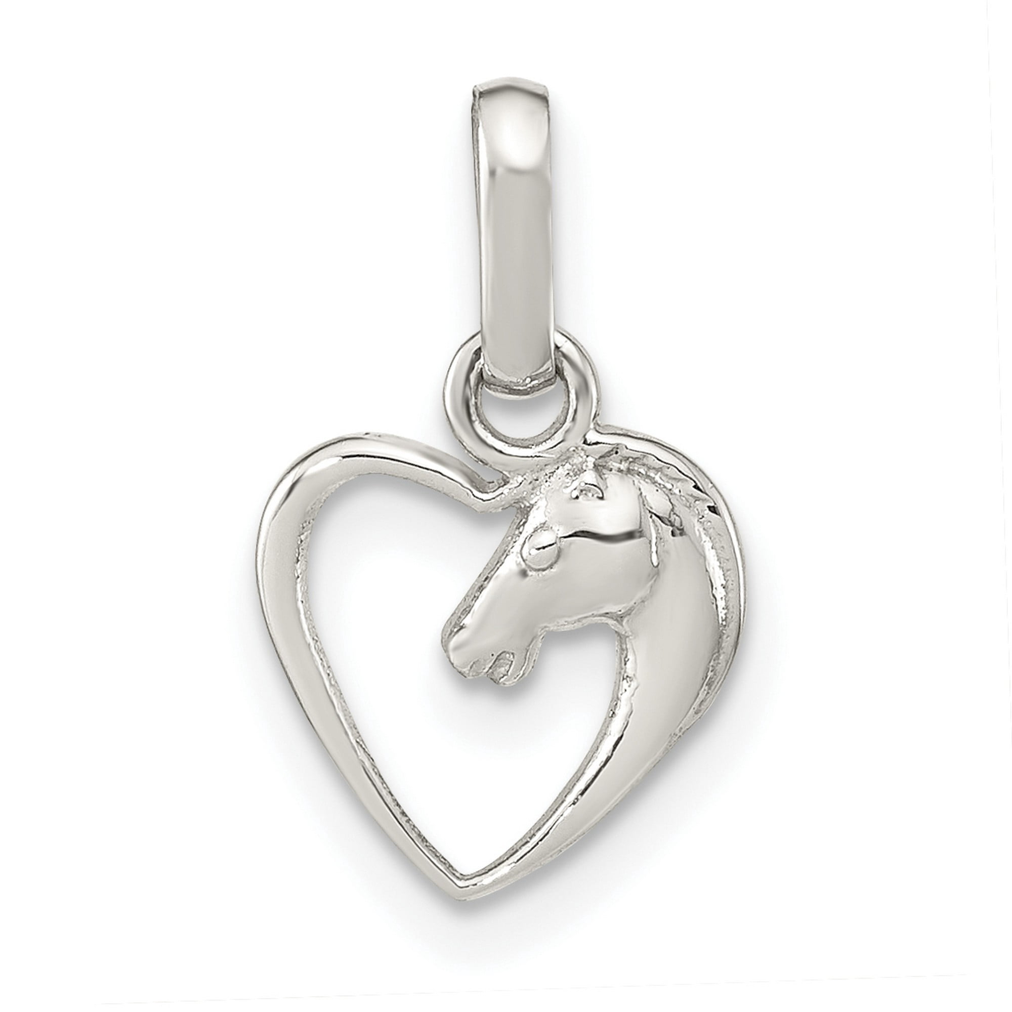 925 Sterling Silver Horse Head Open Heart Pendant Charm, Polished Equestrian Jewelry